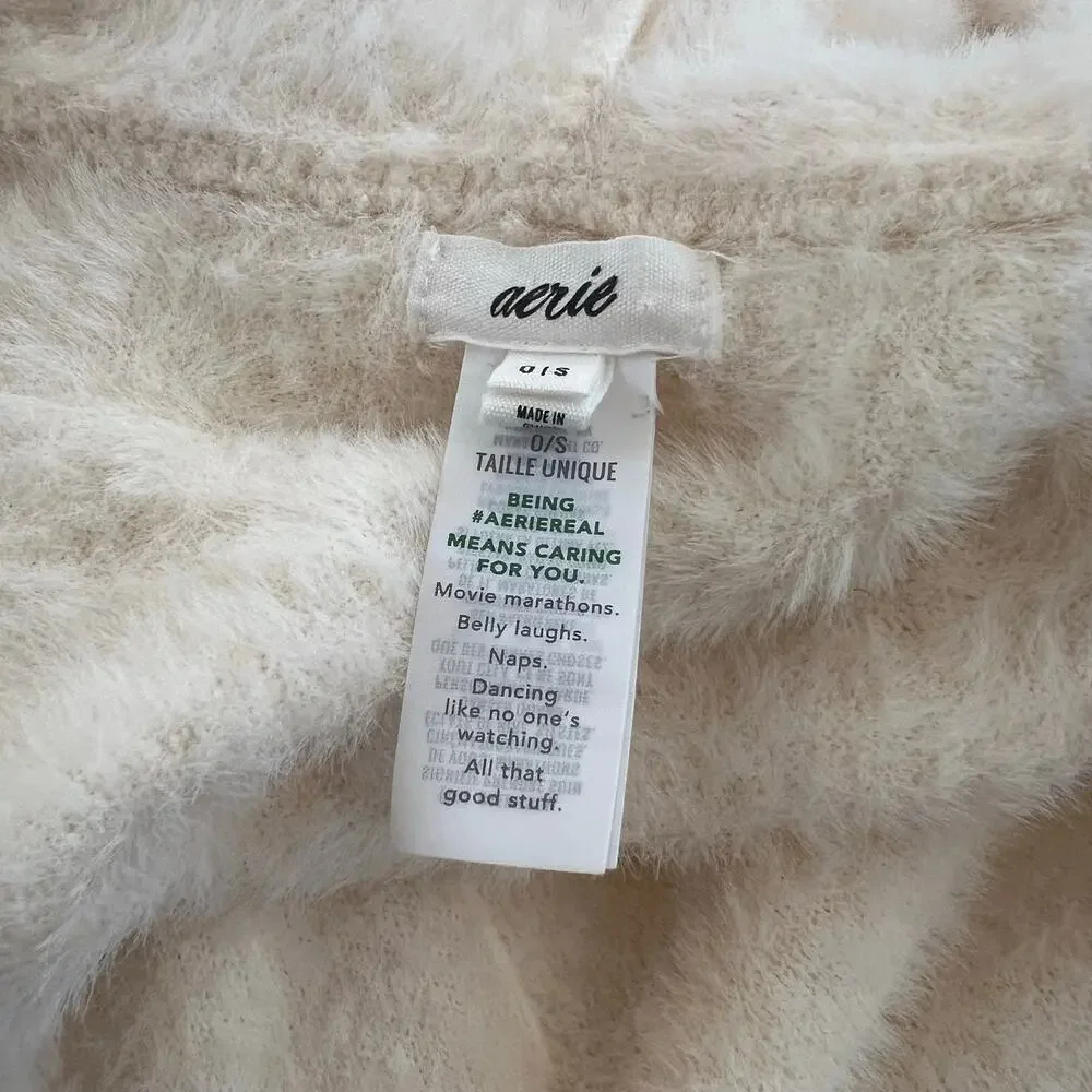 Aerie Hooded Cape Wrap One Size Ivory Cream Soft Knit Cozy Layering Shawl EUC